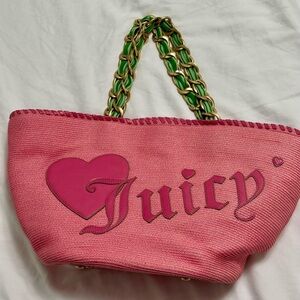 Y2K Juicy Couture Pink Tote with Green and Gold Chain Rare!